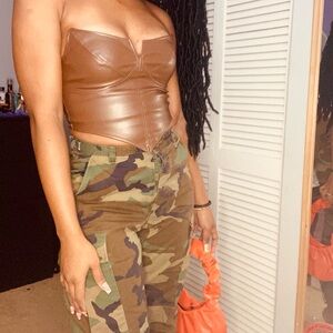 Small Brown PU Leather Crop top